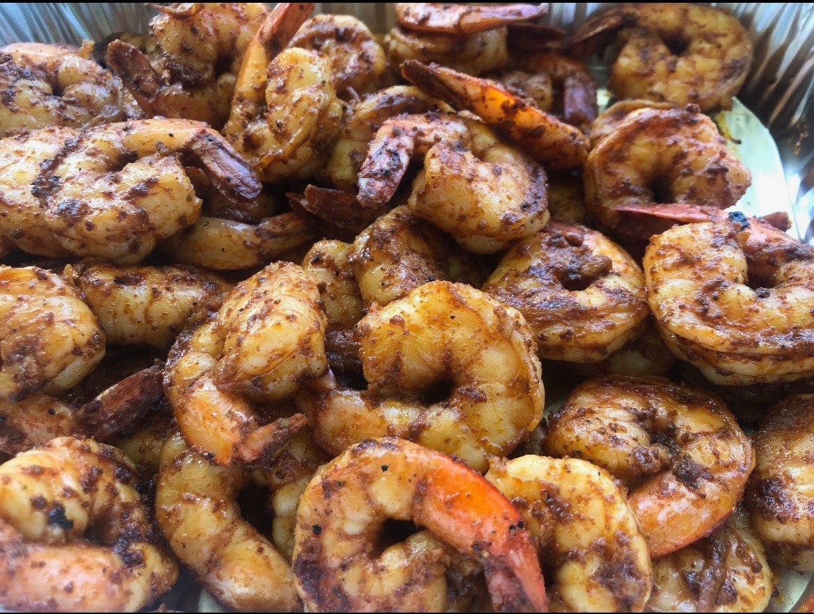 Grilled shrimp skewers close-up