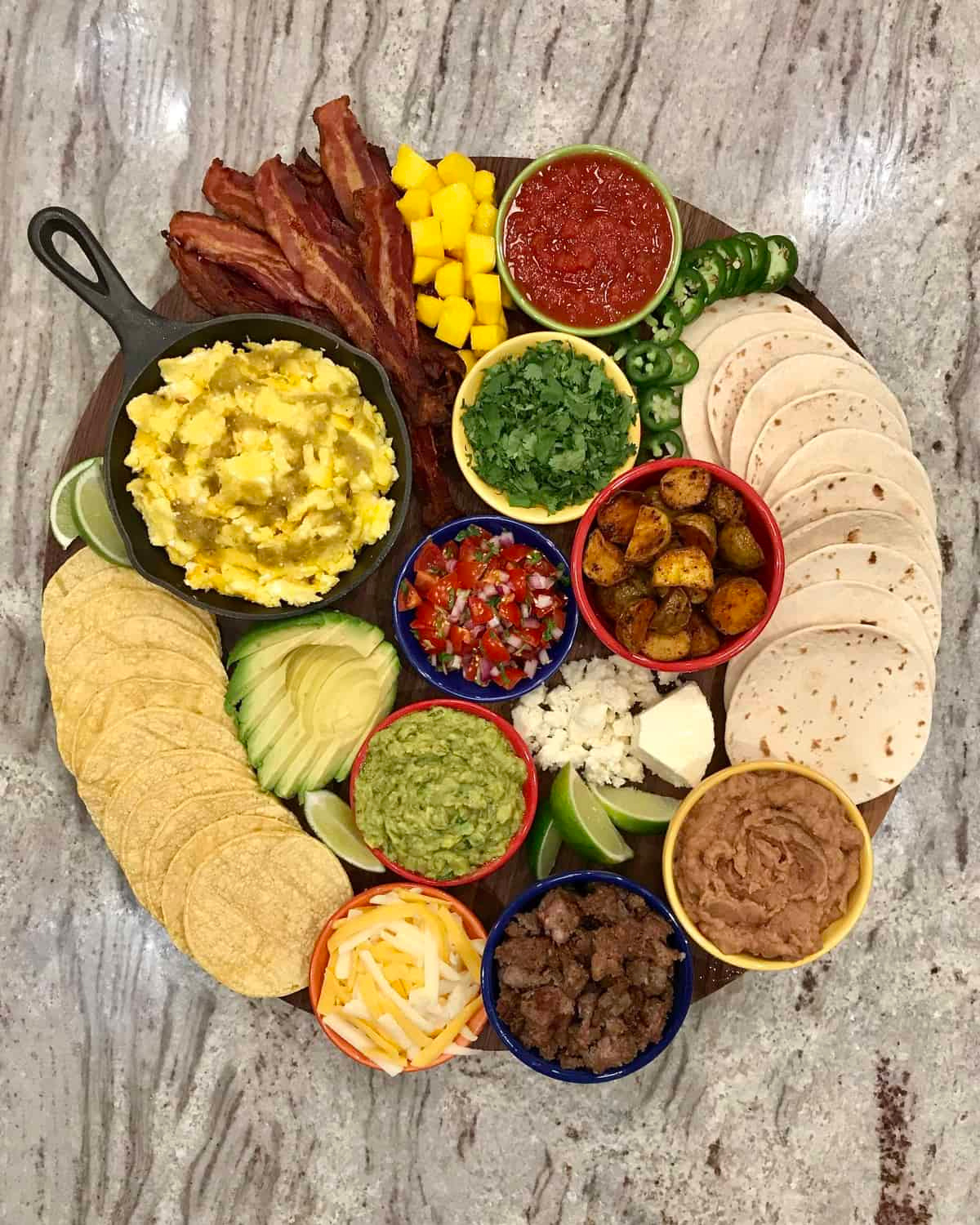 Breakfast burrito toppings spread